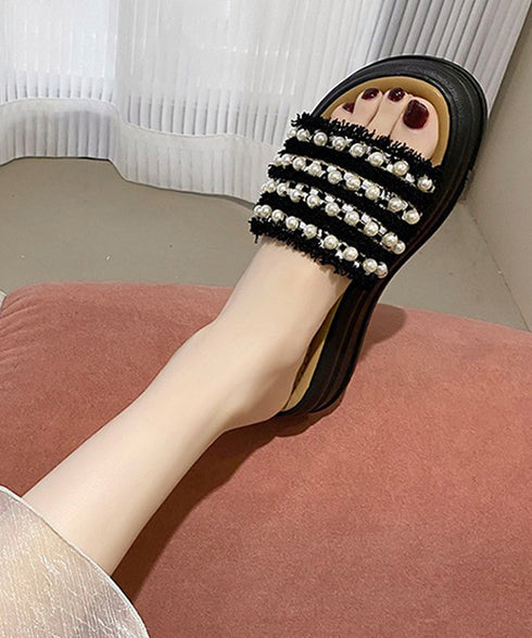 厚底サンダル パール付きフラットサンダル レディース 履きやすい コンフォートサンダル 歩きやすい 軽量スリッパ 韓国風 ビーチサンダル お洒落 真珠付きサンダル 80TONGTAI-028