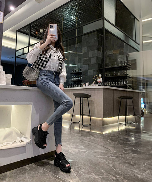 オープントゥスポーティーサンダル 厚底靴 レディース レースアップスニーカーサンダル ボリューム感 コンフォートサンダル カジュアル バルキーソール夏靴 美脚脚長 80TONGTAI-029