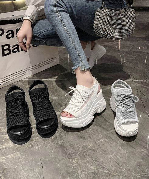 オープントゥスポーティーサンダル 厚底靴 レディース レースアップスニーカーサンダル ボリューム感 コンフォートサンダル カジュアル バルキーソール夏靴 美脚脚長 80TONGTAI-029