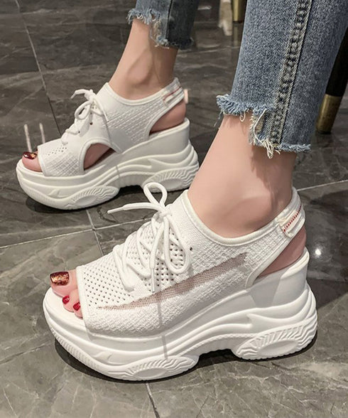 オープントゥスポーティーサンダル 厚底靴 レディース レースアップスニーカーサンダル ボリューム感 コンフォートサンダル カジュアル バルキーソール夏靴 美脚脚長 80TONGTAI-029