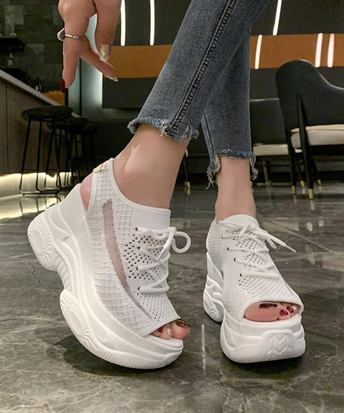 オープントゥスポーティーサンダル 厚底靴 レディース レースアップスニーカーサンダル ボリューム感 コンフォートサンダル カジュアル バルキーソール夏靴 美脚脚長 80TONGTAI-029