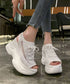 オープントゥスポーティーサンダル 厚底靴 レディース レースアップスニーカーサンダル ボリューム感 コンフォートサンダル カジュアル バルキーソール夏靴 美脚脚長 80TONGTAI-029