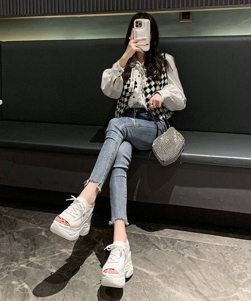 オープントゥスポーティーサンダル 厚底靴 レディース レースアップスニーカーサンダル ボリューム感 コンフォートサンダル カジュアル バルキーソール夏靴 美脚脚長 80TONGTAI-029