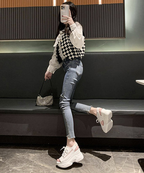 オープントゥスポーティーサンダル 厚底靴 レディース レースアップスニーカーサンダル ボリューム感 コンフォートサンダル カジュアル バルキーソール夏靴 美脚脚長 80TONGTAI-029