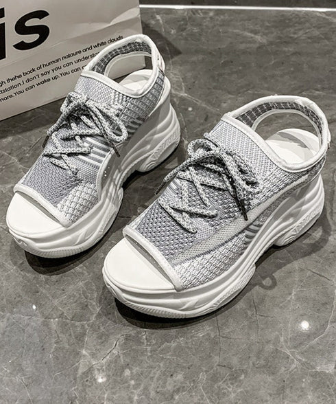 オープントゥスポーティーサンダル 厚底靴 レディース レースアップスニーカーサンダル ボリューム感 コンフォートサンダル カジュアル バルキーソール夏靴 美脚脚長 80TONGTAI-029