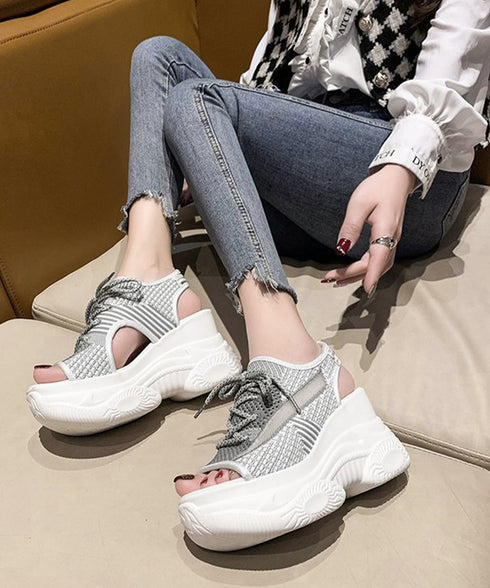 オープントゥスポーティーサンダル 厚底靴 レディース レースアップスニーカーサンダル ボリューム感 コンフォートサンダル カジュアル バルキーソール夏靴 美脚脚長 80TONGTAI-029