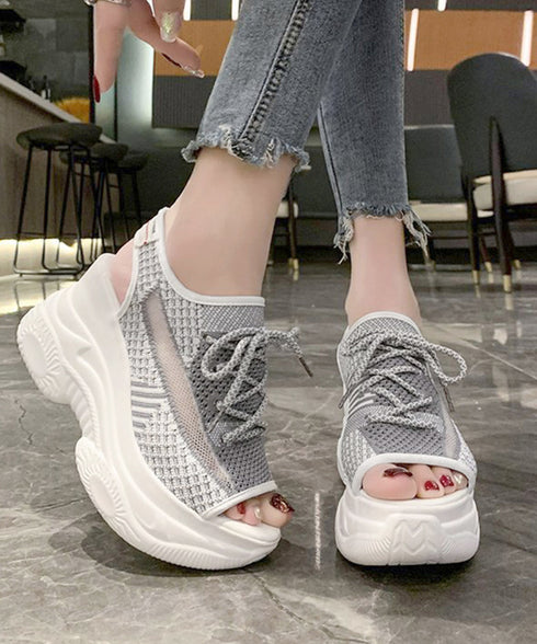 オープントゥスポーティーサンダル 厚底靴 レディース レースアップスニーカーサンダル ボリューム感 コンフォートサンダル カジュアル バルキーソール夏靴 美脚脚長 80TONGTAI-029