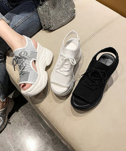 オープントゥスポーティーサンダル 厚底靴 レディース レースアップスニーカーサンダル ボリューム感 コンフォートサンダル カジュアル バルキーソール夏靴 美脚脚長 80TONGTAI-029