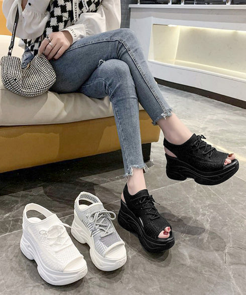 オープントゥスポーティーサンダル 厚底靴 レディース レースアップスニーカーサンダル ボリューム感 コンフォートサンダル カジュアル バルキーソール夏靴 美脚脚長 80TONGTAI-029