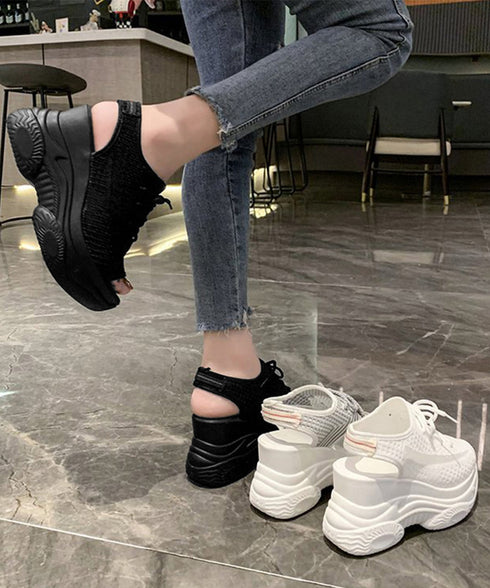 オープントゥスポーティーサンダル 厚底靴 レディース レースアップスニーカーサンダル ボリューム感 コンフォートサンダル カジュアル バルキーソール夏靴 美脚脚長 80TONGTAI-029