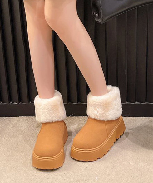 厚底ムートンブーツ 裏起毛ショートブーツ レディース 美脚脚長ボアブーツ 歩きやすい プラットフォームブーツ 疲れないブーティ冷え対策 防寒ブーツ 韓国風大人冬靴 80TONGTAI-030