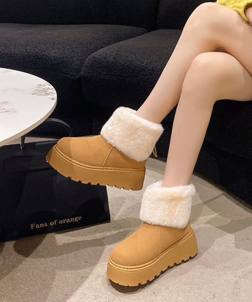 厚底ムートンブーツ 裏起毛ショートブーツ レディース 美脚脚長ボアブーツ 歩きやすい プラットフォームブーツ 疲れないブーティ冷え対策 防寒ブーツ 韓国風大人冬靴 80TONGTAI-030