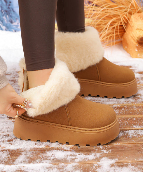 厚底ムートンブーツ 裏起毛ショートブーツ レディース 美脚脚長ボアブーツ 歩きやすい プラットフォームブーツ 疲れないブーティ冷え対策 防寒ブーツ 韓国風大人冬靴 80TONGTAI-030
