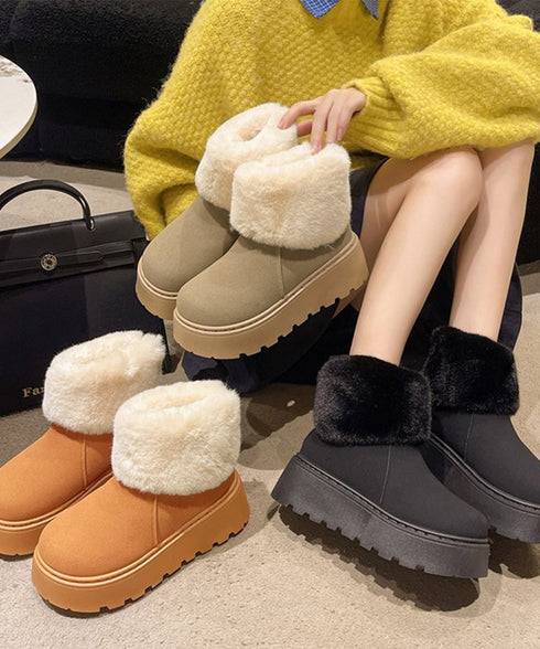 厚底ムートンブーツ 裏起毛ショートブーツ レディース 美脚脚長ボアブーツ 歩きやすい プラットフォームブーツ 疲れないブーティ冷え対策 防寒ブーツ 韓国風大人冬靴 80TONGTAI-030