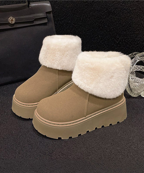 厚底ムートンブーツ 裏起毛ショートブーツ レディース 美脚脚長ボアブーツ 歩きやすい プラットフォームブーツ 疲れないブーティ冷え対策 防寒ブーツ 韓国風大人冬靴 80TONGTAI-030