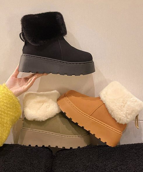 厚底ムートンブーツ 裏起毛ショートブーツ レディース 美脚脚長ボアブーツ 歩きやすい プラットフォームブーツ 疲れないブーティ冷え対策 防寒ブーツ 韓国風大人冬靴 80TONGTAI-030
