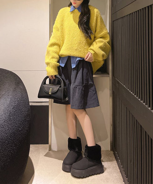 厚底ムートンブーツ 裏起毛ショートブーツ レディース 美脚脚長ボアブーツ 歩きやすい プラットフォームブーツ 疲れないブーティ冷え対策 防寒ブーツ 韓国風大人冬靴 80TONGTAI-030