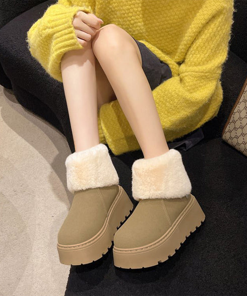 厚底ムートンブーツ 裏起毛ショートブーツ レディース 美脚脚長ボアブーツ 歩きやすい プラットフォームブーツ 疲れないブーティ冷え対策 防寒ブーツ 韓国風大人冬靴 80TONGTAI-030