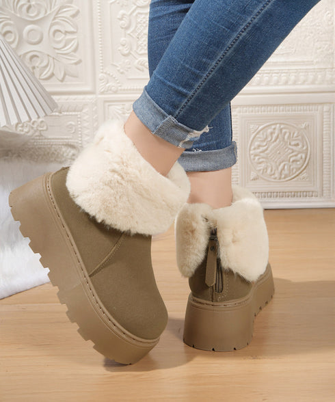 厚底ムートンブーツ 裏起毛ショートブーツ レディース 美脚脚長ボアブーツ 歩きやすい プラットフォームブーツ 疲れないブーティ冷え対策 防寒ブーツ 韓国風大人冬靴 80TONGTAI-030