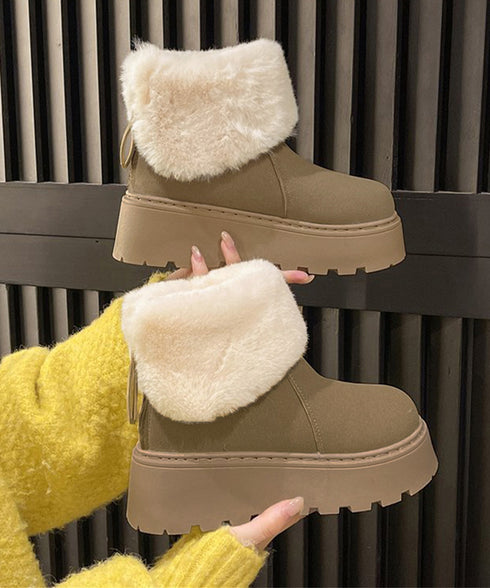 厚底ムートンブーツ 裏起毛ショートブーツ レディース 美脚脚長ボアブーツ 歩きやすい プラットフォームブーツ 疲れないブーティ冷え対策 防寒ブーツ 韓国風大人冬靴 80TONGTAI-030