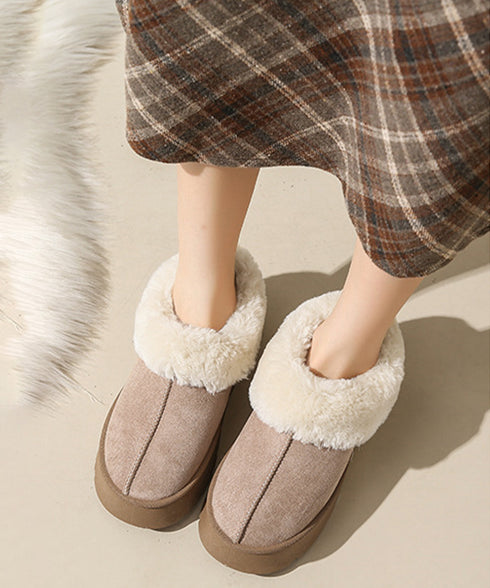 厚底ムートブーツ もこもこショートブーツ 履きやすい暖かいボアブーツ 歩きやすい裏起毛ムートンスリッポン ふわふわモカシン 保温防寒靴 大人可愛いあったかシューズ 80TONGTAI-032