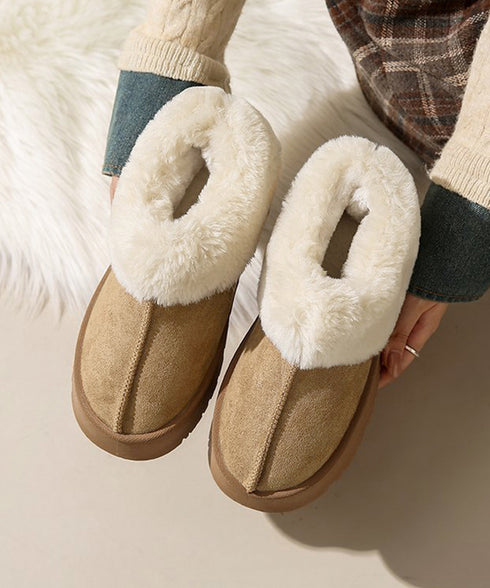 厚底ムートブーツ もこもこショートブーツ 履きやすい暖かいボアブーツ 歩きやすい裏起毛ムートンスリッポン ふわふわモカシン 保温防寒靴 大人可愛いあったかシューズ 80TONGTAI-032