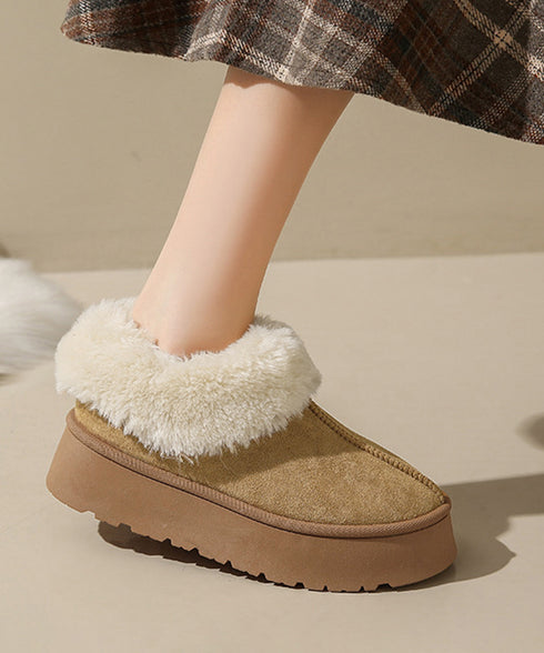 厚底ムートブーツ もこもこショートブーツ 履きやすい暖かいボアブーツ 歩きやすい裏起毛ムートンスリッポン ふわふわモカシン 保温防寒靴 大人可愛いあったかシューズ 80TONGTAI-032