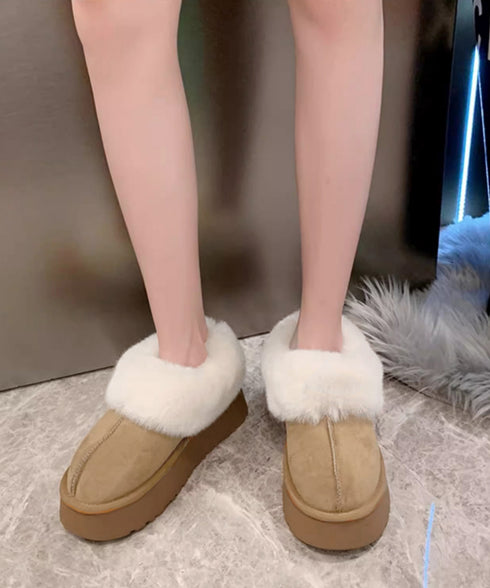 厚底ムートブーツ もこもこショートブーツ 履きやすい暖かいボアブーツ 歩きやすい裏起毛ムートンスリッポン ふわふわモカシン 保温防寒靴 大人可愛いあったかシューズ 80TONGTAI-032