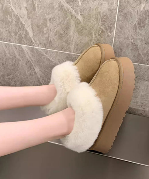 厚底ムートブーツ もこもこショートブーツ 履きやすい暖かいボアブーツ 歩きやすい裏起毛ムートンスリッポン ふわふわモカシン 保温防寒靴 大人可愛いあったかシューズ 80TONGTAI-032