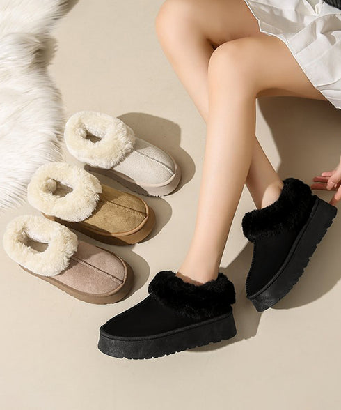 厚底ムートブーツ もこもこショートブーツ 履きやすい暖かいボアブーツ 歩きやすい裏起毛ムートンスリッポン ふわふわモカシン 保温防寒靴 大人可愛いあったかシューズ 80TONGTAI-032