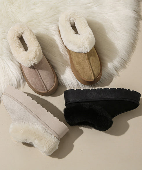 厚底ムートブーツ もこもこショートブーツ 履きやすい暖かいボアブーツ 歩きやすい裏起毛ムートンスリッポン ふわふわモカシン 保温防寒靴 大人可愛いあったかシューズ 80TONGTAI-032