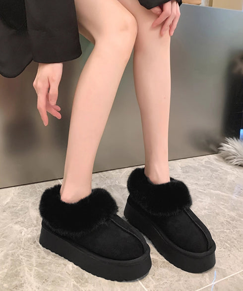 厚底ムートブーツ もこもこショートブーツ 履きやすい暖かいボアブーツ 歩きやすい裏起毛ムートンスリッポン ふわふわモカシン 保温防寒靴 大人可愛いあったかシューズ 80TONGTAI-032