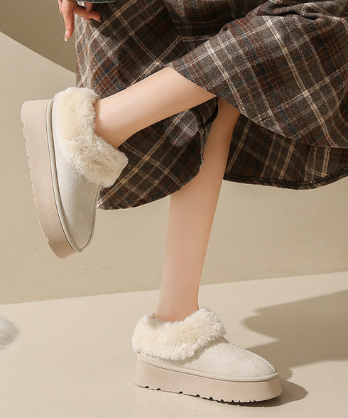 厚底ムートブーツ もこもこショートブーツ 履きやすい暖かいボアブーツ 歩きやすい裏起毛ムートンスリッポン ふわふわモカシン 保温防寒靴 大人可愛いあったかシューズ 80TONGTAI-032