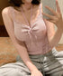 カップ付きキャミソールホルターネック夏服 レディース 胸元ギャザー ブラトップキャミフィット感 エレガントレース付きキャミ大人可愛い 韓国風見せインナーキャミ美胸 80WZL-002