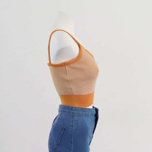 キャミソール ボーダー柄 ショート丈 レディース タンクトップ へそ出し サマーニット ノースリーブ インナー 重ね着 ニットトップス かわいい ニットキャミ 80XINSIYA-004