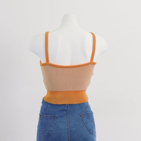 キャミソール ボーダー柄 ショート丈 レディース タンクトップ へそ出し サマーニット ノースリーブ インナー 重ね着 ニットトップス かわいい ニットキャミ 80XINSIYA-004