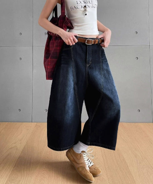 刺しゅうロゴ バルーンワイドデニムパンツ レディース 韓国風 デニムカーブパンツ バギーデニム バレルパンツストリート 体型カバー 個性派ボトムス コクーンパンツ 80XIRUI-001