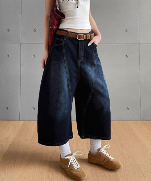 刺しゅうロゴ バルーンワイドデニムパンツ レディース 韓国風 デニムカーブパンツ バギーデニム バレルパンツストリート 体型カバー 個性派ボトムス コクーンパンツ 80XIRUI-001
