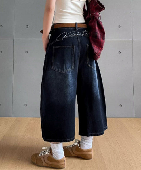 刺しゅうロゴ バルーンワイドデニムパンツ レディース 韓国風 デニムカーブパンツ バギーデニム バレルパンツストリート 体型カバー 個性派ボトムス コクーンパンツ 80XIRUI-001