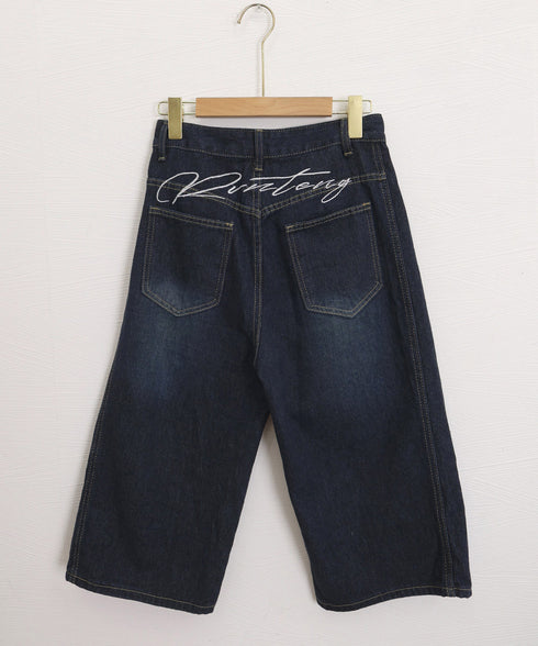 刺しゅうロゴ バルーンワイドデニムパンツ レディース 韓国風 デニムカーブパンツ バギーデニム バレルパンツストリート 体型カバー 個性派ボトムス コクーンパンツ 80XIRUI-001