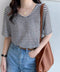 ボーダー柄Tシャツ Vネックカットソー夏 レディース 冷感タッチ 半袖トップス韓国風 大人カジュアルtシャツ 大人可愛い プルオーバー 涼やか 着回し夏服きれいめ 80XJIAO-001