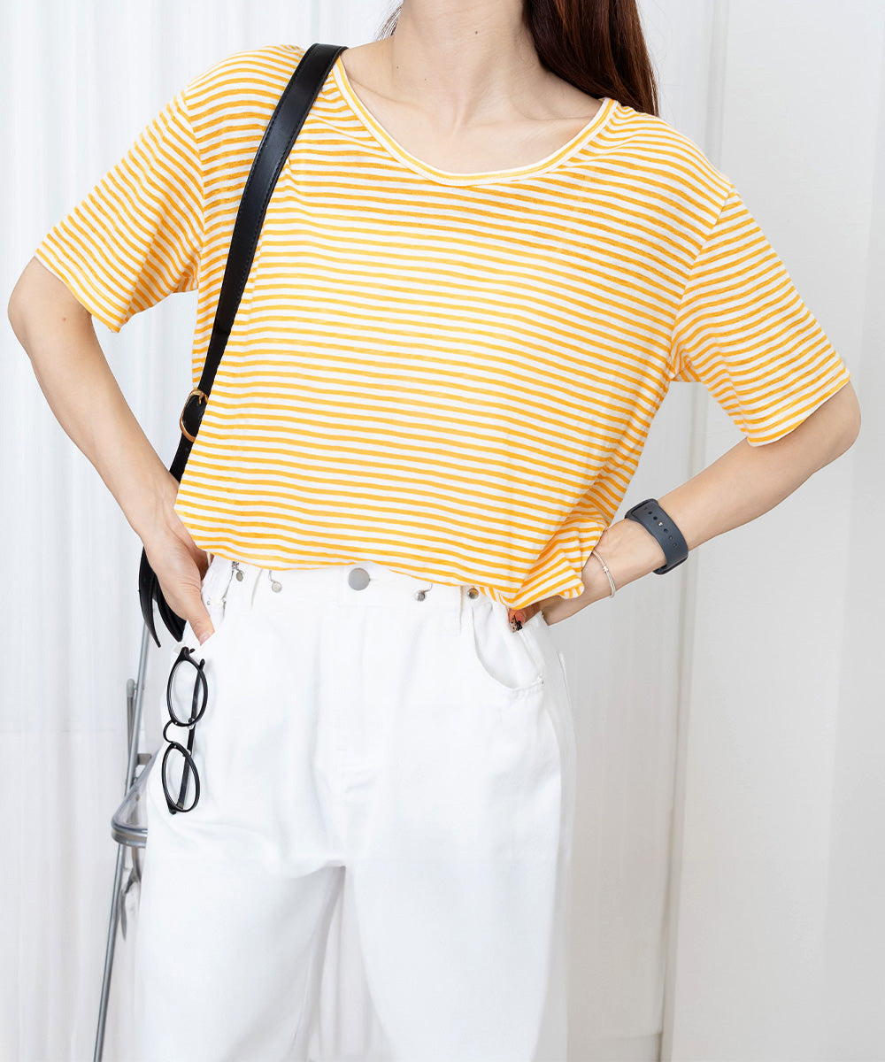 ボーダー柄Tシャツ Vネックカットソー夏 詳細画像21