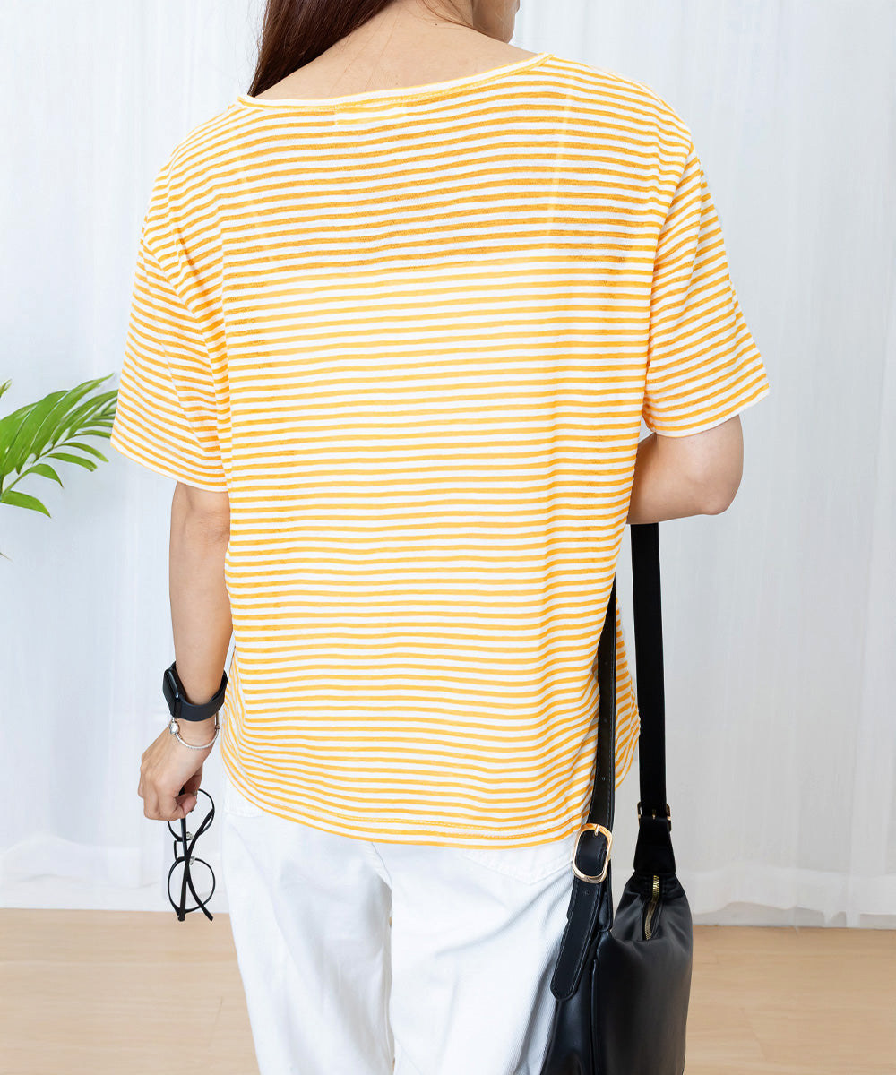 ボーダー柄Tシャツ Vネックカットソー夏 詳細画像25