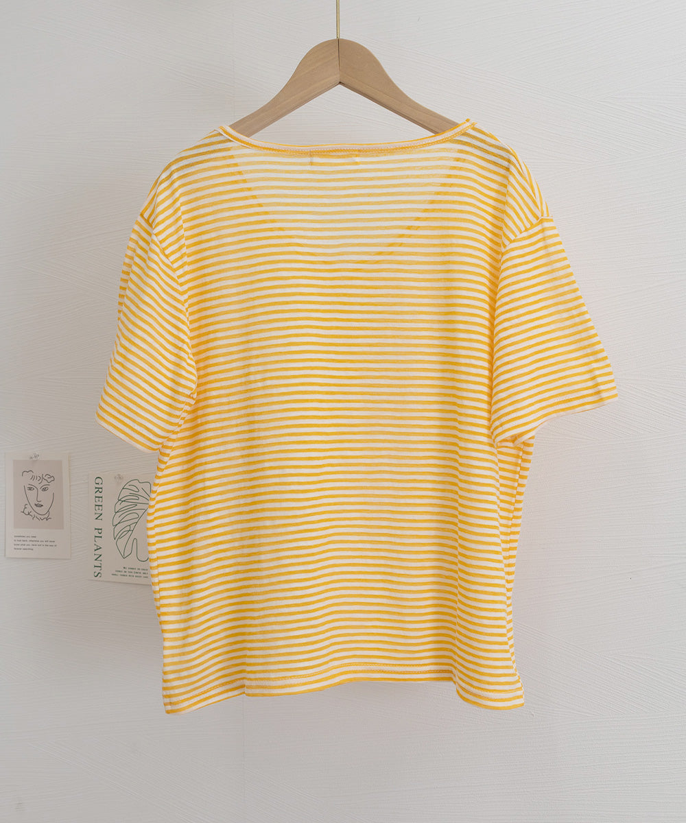ボーダー柄Tシャツ Vネックカットソー夏 詳細画像27