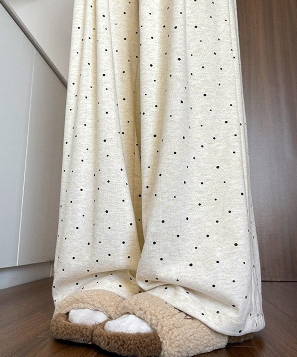 裏起毛ドット柄ワイドスウェットパンツ秋冬