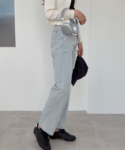 ハイウエスト デニムパンツ レディース 美脚ストレートパンツ 着やせ セミワイドパンツ ボタン付き ジーパン 高く見え ロングズボン オシャレ カジュアルパンツ 80YFG-001