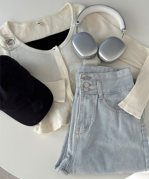 ハイウエスト デニムパンツ レディース 美脚ストレートパンツ 着やせ セミワイドパンツ ボタン付き ジーパン 高く見え ロングズボン オシャレ カジュアルパンツ 80YFG-001