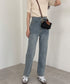 ハイウエスト デニムパンツ レディース 美脚ストレートパンツ 着やせ セミワイドパンツ ボタン付き ジーパン 高く見え ロングズボン オシャレ カジュアルパンツ 80YFG-001