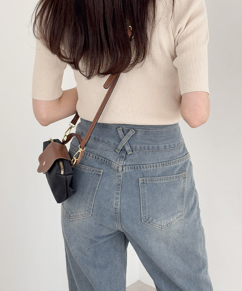 ハイウエスト デニムパンツ レディース 美脚ストレートパンツ 着やせ セミワイドパンツ ボタン付き ジーパン 高く見え ロングズボン オシャレ カジュアルパンツ 80YFG-001