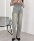 ハイウエスト デニムパンツ レディース 美脚ストレートパンツ 着やせ セミワイドパンツ ボタン付き ジーパン ロングズボン オシャレ カジュアルパンツ 80YFG-001